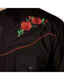 Ely Mens Long Sleeve Red Rose Embroidery Western Shirt   15203901-88R