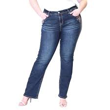 Grace In La Womens Plus Size Orange-Detail Straight-Leg Jeans  PS-3233