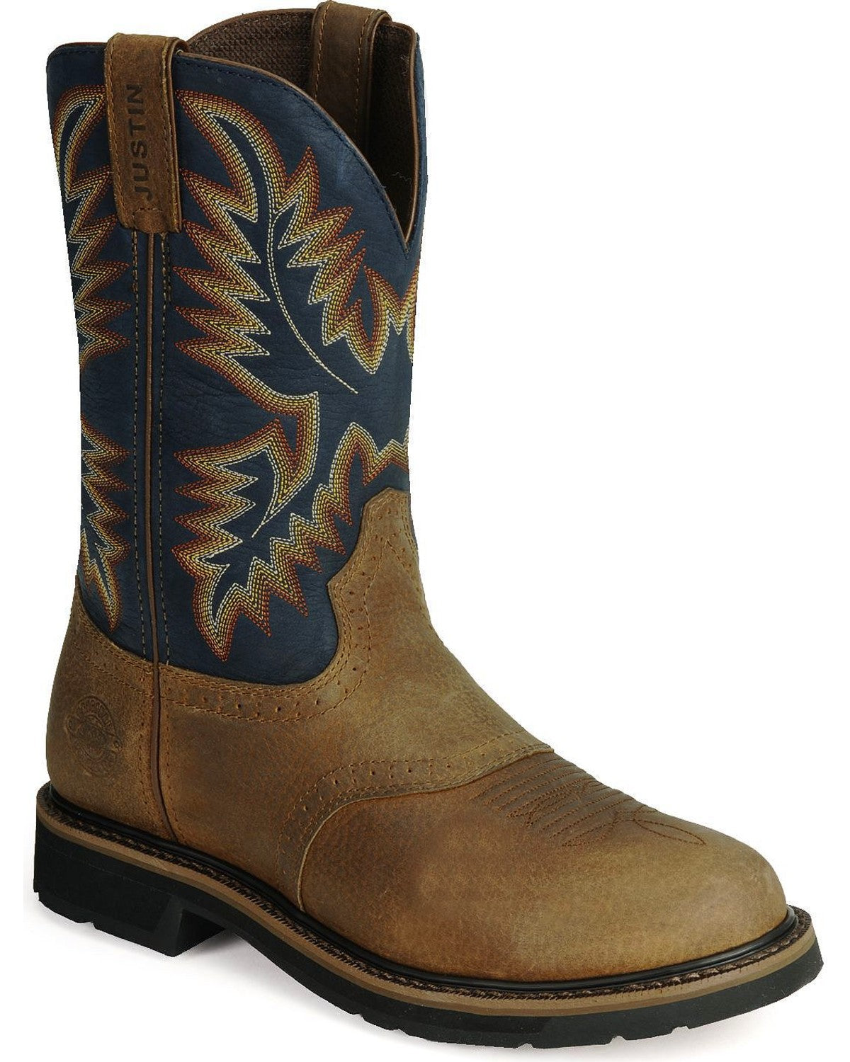 Justin Mens Superintendent Blue Pull On Round Toe Workboots