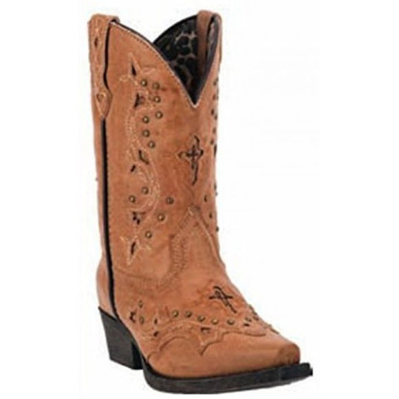 CLOSEOUT-Laredo Girls Cross and Studs Tan Western Boots  LC2283