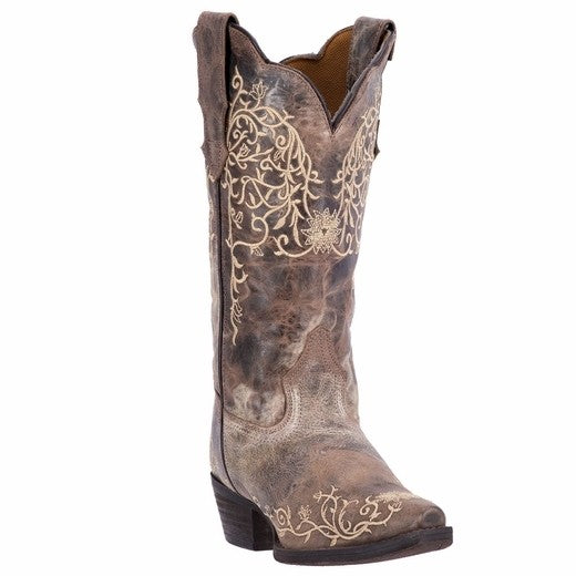 Laredo Womens Jasmine Taupe Flower Western Boots 52177