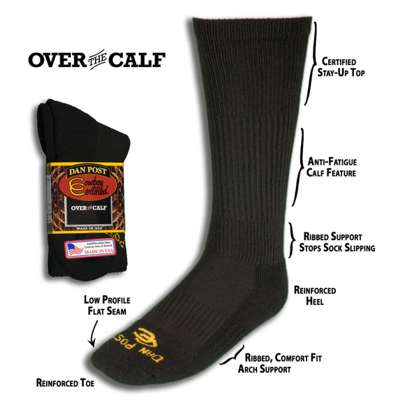 Dan Post Mens Cowboy Certified Over The Calf Black Boot Socks   DPCBC9-BK / DPCBC10-BK