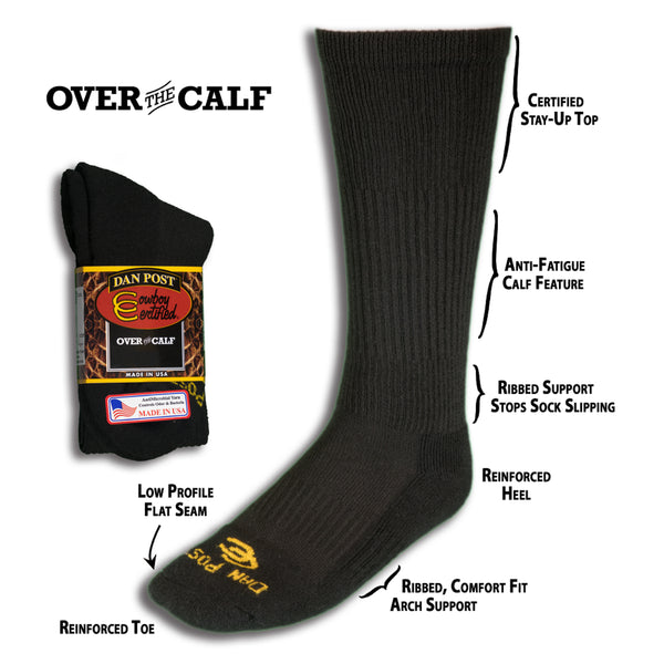 Dan Post Mens Cowboy Certified Over The Calf Black Boot Socks DPCBC9 BK DPCBC10 BK