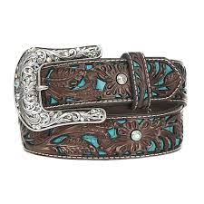 M&F Womens Ariat Floral Tooled with Turquoise Inlay Belt     A1513402