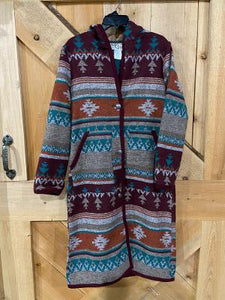 Cripple Creek Button Front Navajo Blanket Duster With Hood    CR16149