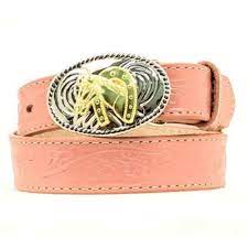 M&F Girls Nocona Floral Belt with Horse Head & Horse Shoe Buckle, Pink  N4410530