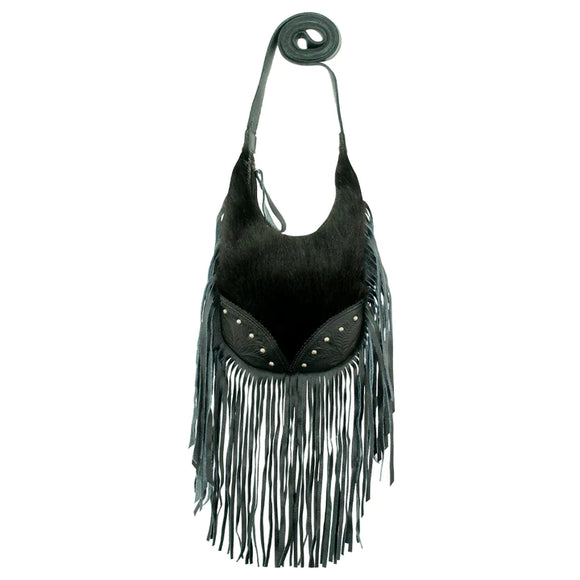 American West Fringed Cowgirl Collection Crossbody Bag - Black Hair-On    7221117