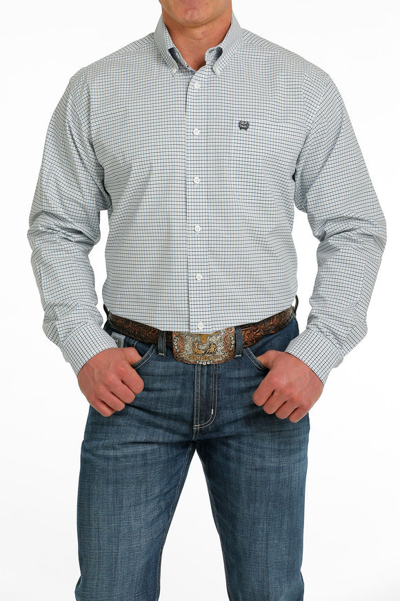 Cinch Mens Plaid Button-down Western Shirt Cream/Blue  MTW1105519