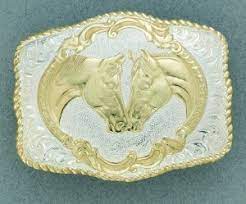M&F Belt Buckle Crumrine Silver with Horse Heads  C00339