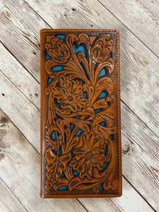 MFG-DIRECT Mens Brown Floral w/ Turquoise Inlay Wallet  5022-4BR