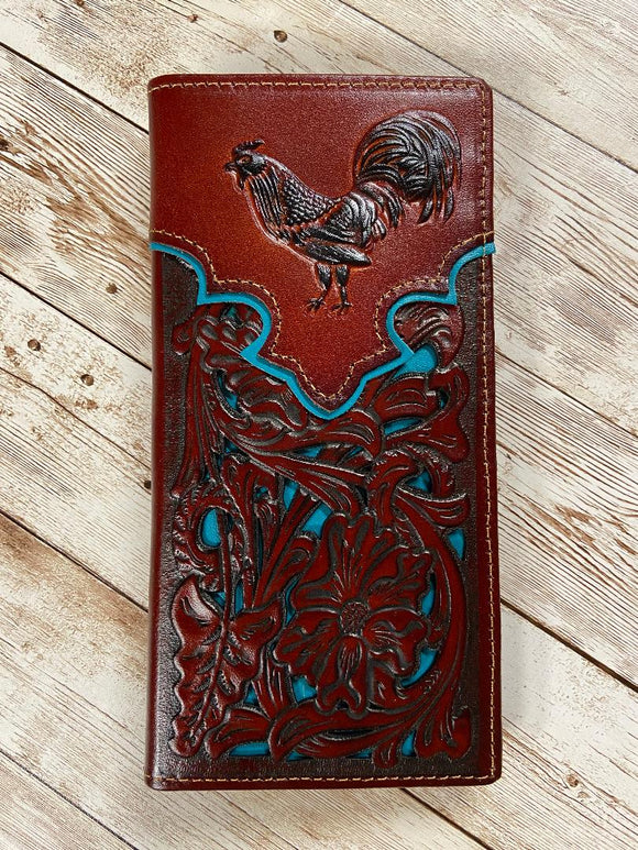 MFG-DIRECT Mens Brown Rooster w/TQ Inlay Wallet  5027-2BR