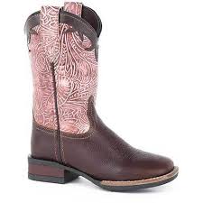 Roper Kids Girls Pink/Brown Leather Monterey Swirls Cowboy Boots  09-018-0912-2572