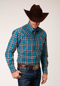 Roper Mens Amarillo Country Teal Plaid Western Shirt   3-01-278-7020 GR