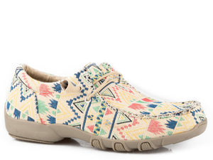 Roper Womens Tan Canvas Chillin Aztec Oxford Shoes  09-021-0191-2788