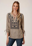 Roper Womens L/S Embroidery/Applique/Novelty Peasant Top 03-050-0565-7051 GR