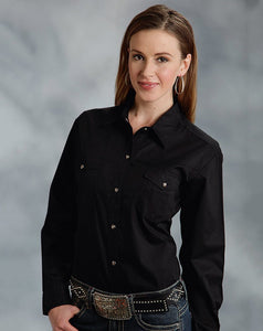 Roper Womens Western Long Sleeve Solid Snap Shirt - Black 350-265-117BL