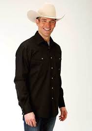 Roper Mens Black Long Sleeve Western Snap Shirt  301-265-117 BL/301-765-117BL
