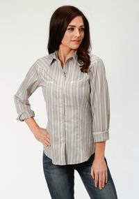 Roper Womens Grey Stripe Long Sleeve Snap Shirt  150-086-105GY