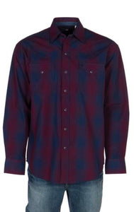 Stetson Mens Burgundy/Navy Plaid Long Sleeve Snap Shirt 11-001-0478-1033 BU