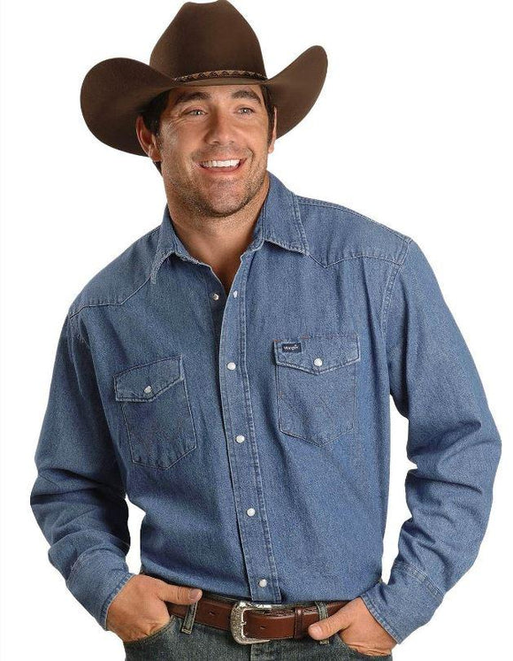 Wrangler Mens Cowboy Cut Long Sleeve Western Denim Snap Work Shirt  70127SW
