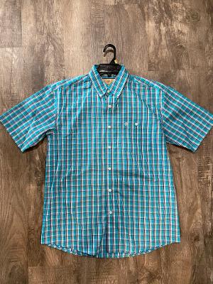 Wrangler Mens Classic Short Sleeve Shirt - Relaxed Fit - Turquoise  112315001