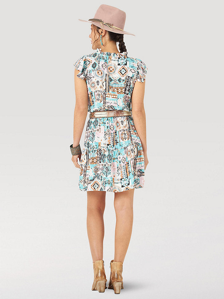 Wrangler Womens Romantic Ruffle Sleeve Dress In Multi