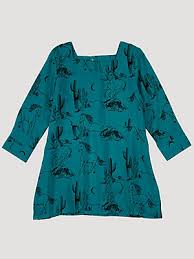 Wrangler Toddler/Girls Three Quarter Sleeve Teal Horse Dress    PQ8200Q