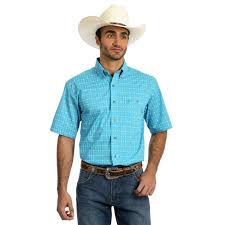 Wrangler Mens Classic Turquoise Geo Print Short Sleeve Western Shirt MG2154Q