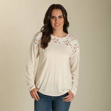 Wrangler Womens Hocci Long Sleeve Fashion Top with Lace LWK543M